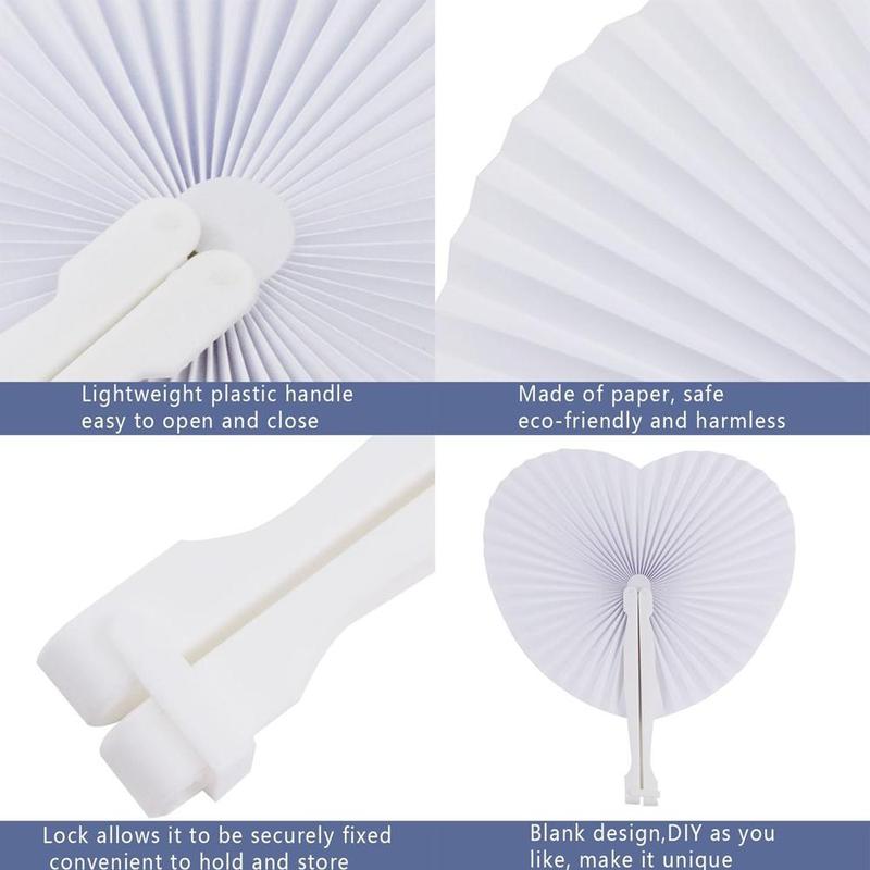 Product Introduction of Portable Paper Fan, 100pcs/set Round & Heart Shaped Paper Fan, Party Gift Supplies for Wedding Birthday Festival 3