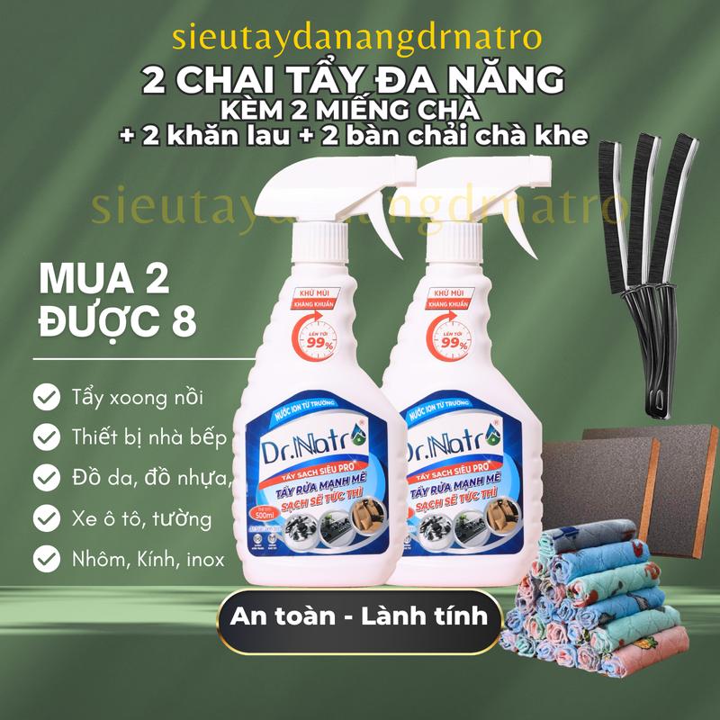 2 Chai Tẩy Đa Năng Dr.Natro 500 ml Tặng 2 khăn lau bếp đa năng và 2 miếng xốp chà nhám thân thành, DR NATRO HABELA HOME, Kháng Khuẩn, An Toàn, Tiết Kiệm Chi Phí, làm sạch Nước Rửa Chén