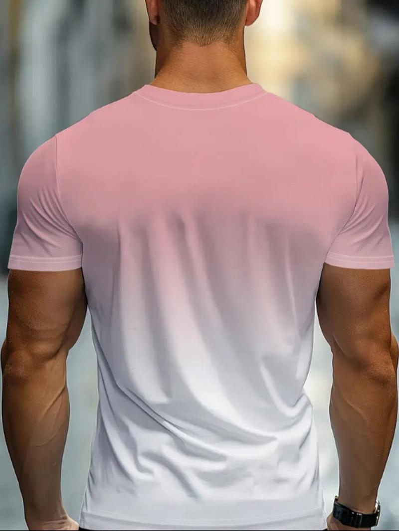 Product Introduction of Men's Ombre Print Short Sleeve Tee, Regular Fit Casual Fashion Round Neck T-shirt for Daily Wear, Men's Top for All Seasons 6
