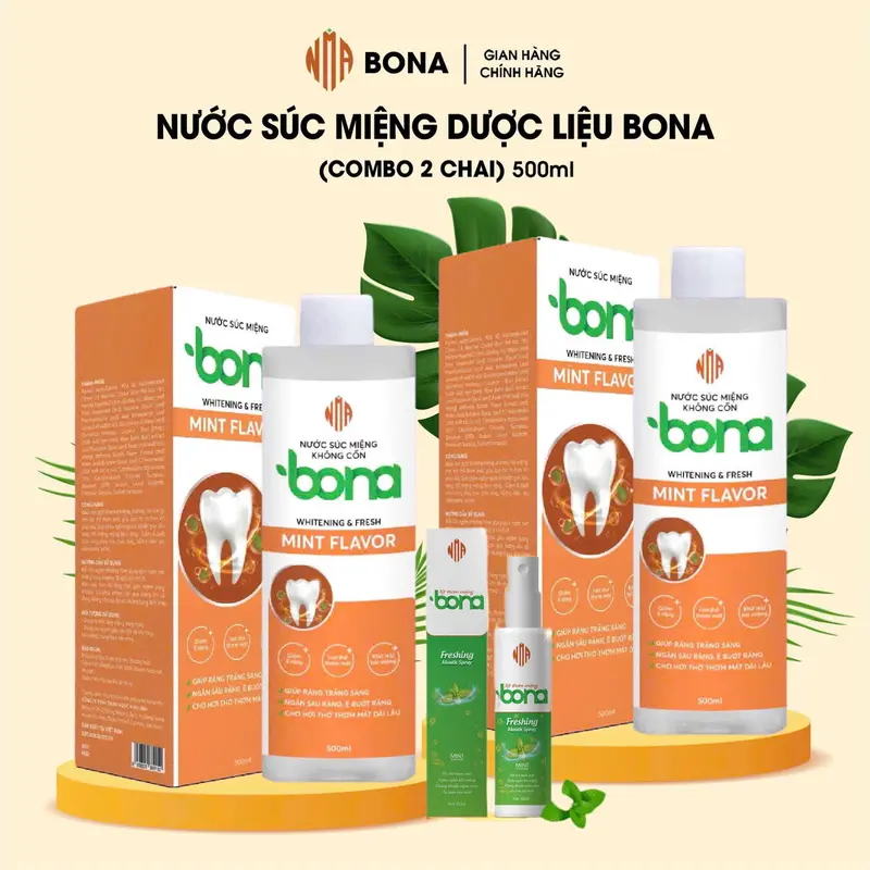 [Không Cồn-500ml]  COMBO 2 Chai Thảo Dược Vệ Sinh Răng Miệng BONA 2