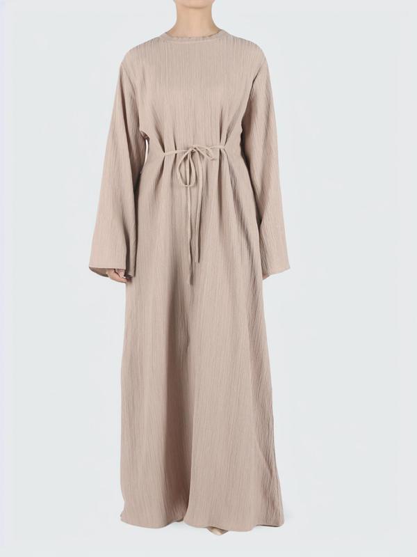 Women's Plain Tie Front Flounce Sleeve Dress, Elegant Long Sleeve Round Neck Dress for Spring & Fall, Women's Clothing for Daily Wear, Modest Clothes 0