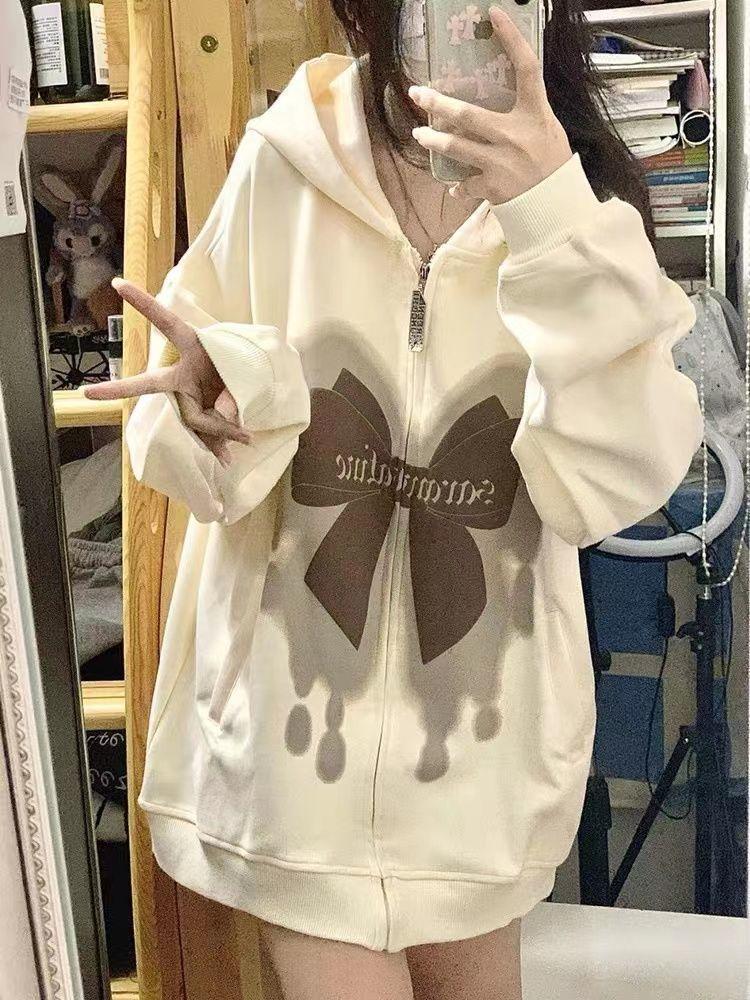Product Introduction of Áo Len Cardigan Có Mũ Trùm Đầu Màu Mơ Cổ Điển, In Nơ, Dành Cho Nữ, Thích Hợp Cho Mùa Xuân Và Mùa Thu, Lông Cừu, Mỏng Và Rộng, Áo Khoác Có Khóa Kéo, Năm 2024 12
