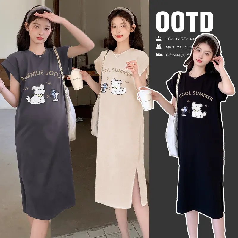 K69680# Dress For Pregnant Women Maxi Dress Plus Size Short Sleeve For Women Cotton Stylish Summer Pregnancy Clothes Midi Pregnacy Dress