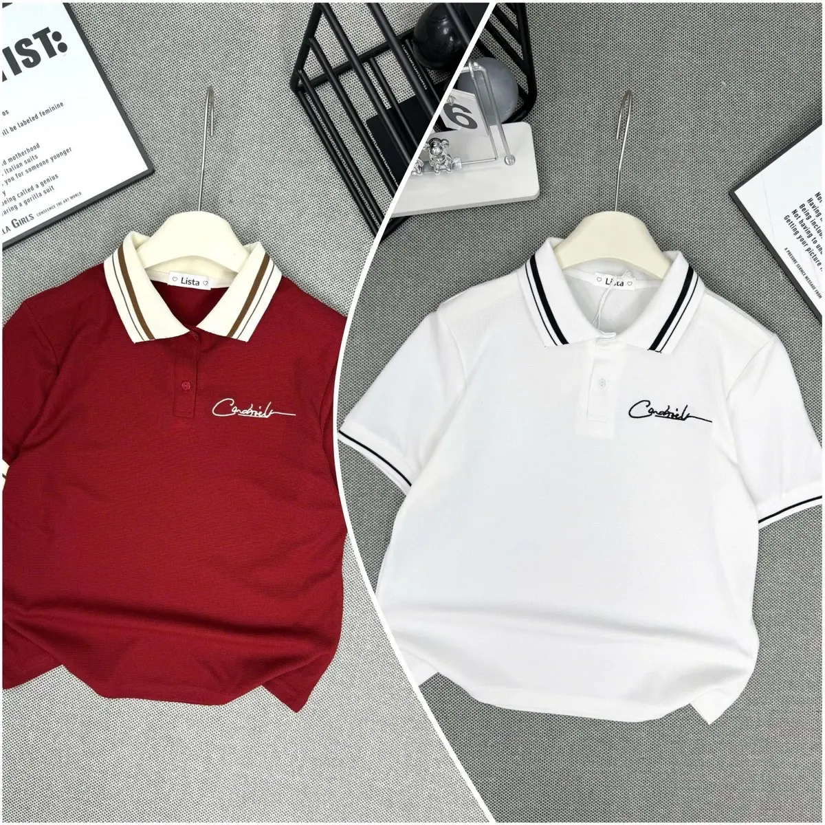 ( Combo 02 )Áo polo Nữ  LisTa Cotton kết hợp thêu chữ, Màu sắc thanh lịch, đơn giản,trẻ trung dễ Mix đồ_Big size 38-85kg   nữ Top Nhung Thun Women