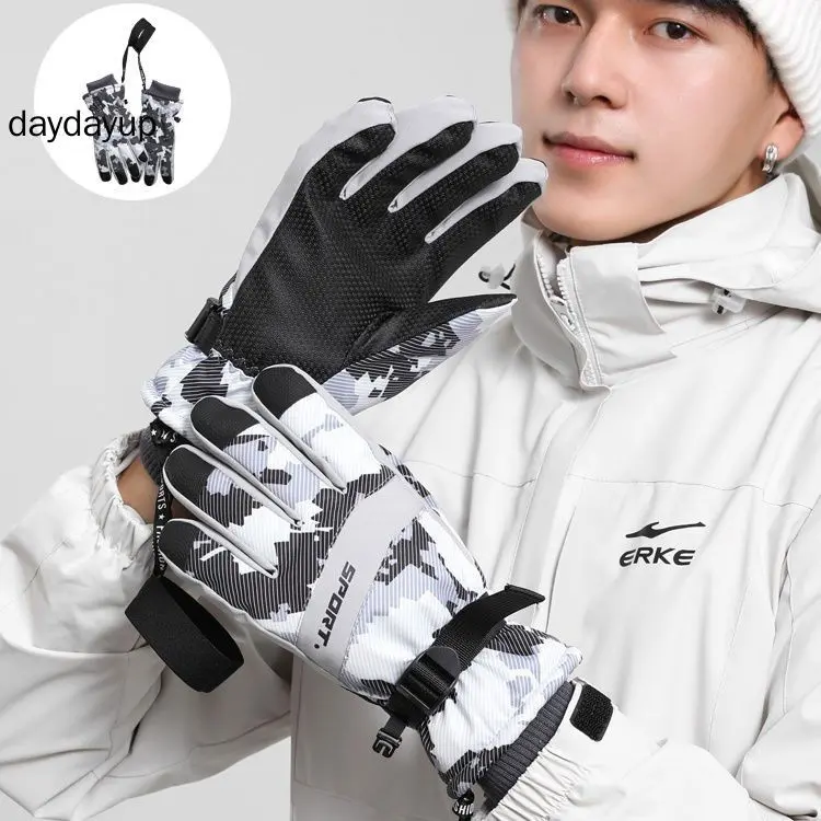 Men's Ski Gloves with Velvet Motorcycle Gloves Outdoor Sports Gloves Waterproof and Cold Proof