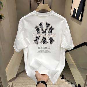 ผ้าฝ้ายคอกลมแขนสั้นเสื ้อยืดผู้ชายเทรนด์ภาษาอ ังกฤษพิมพ์ฤดูร้อนด้านบ หลวมพร้อมเสื้อยืดขนาด