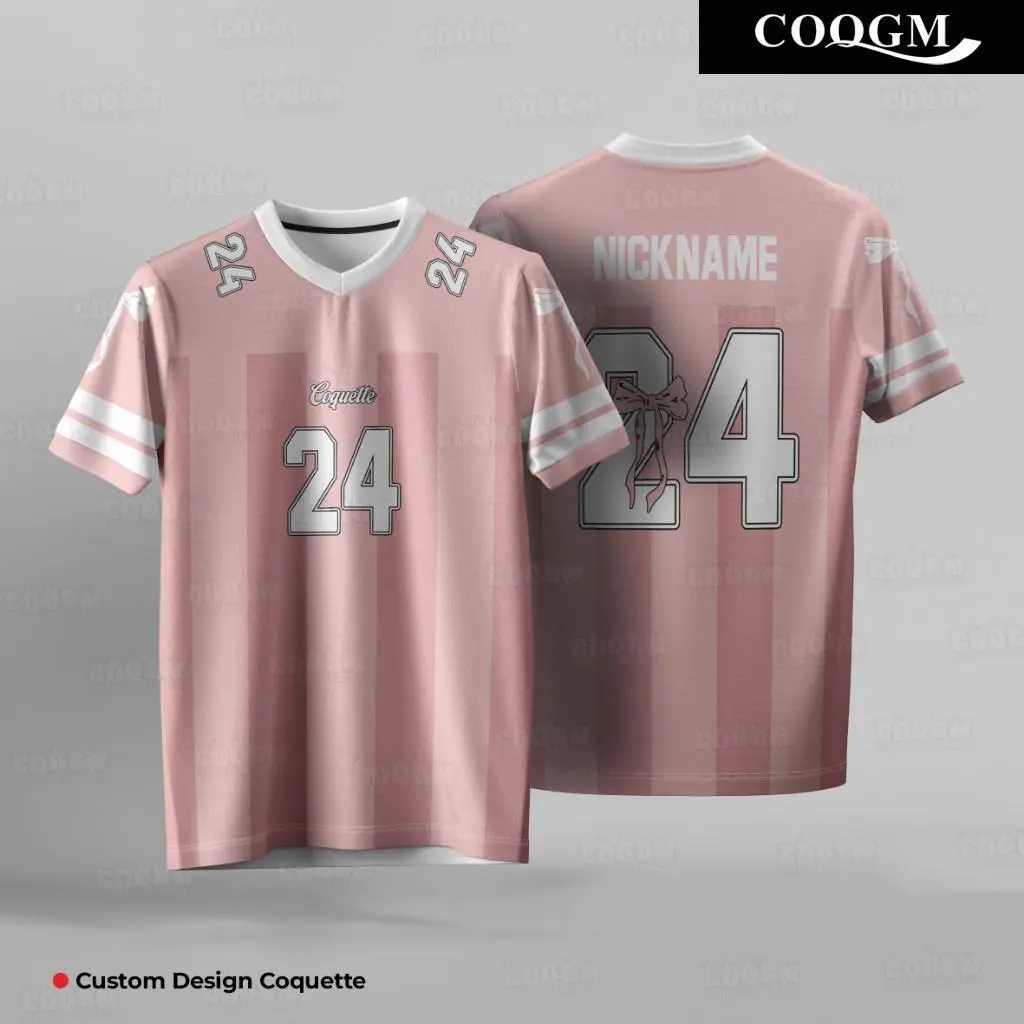 Coquette Jersey Oversized American Style T-shirt jersey perempuan Summer Top Half Sleeved Pink Couple V-neck Sports Jersey