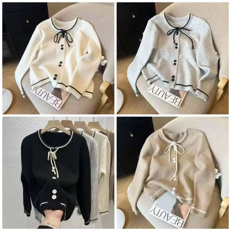 Áo Khoác Kafuu Phong Cách Pháp, Dáng Rộng Vừa Vặn, Áo Len Cardigan Có Nơ, Nhẹ Nhàng Và Thanh Lịch, Áo Len Dệt Kim, OOTD 2024 4