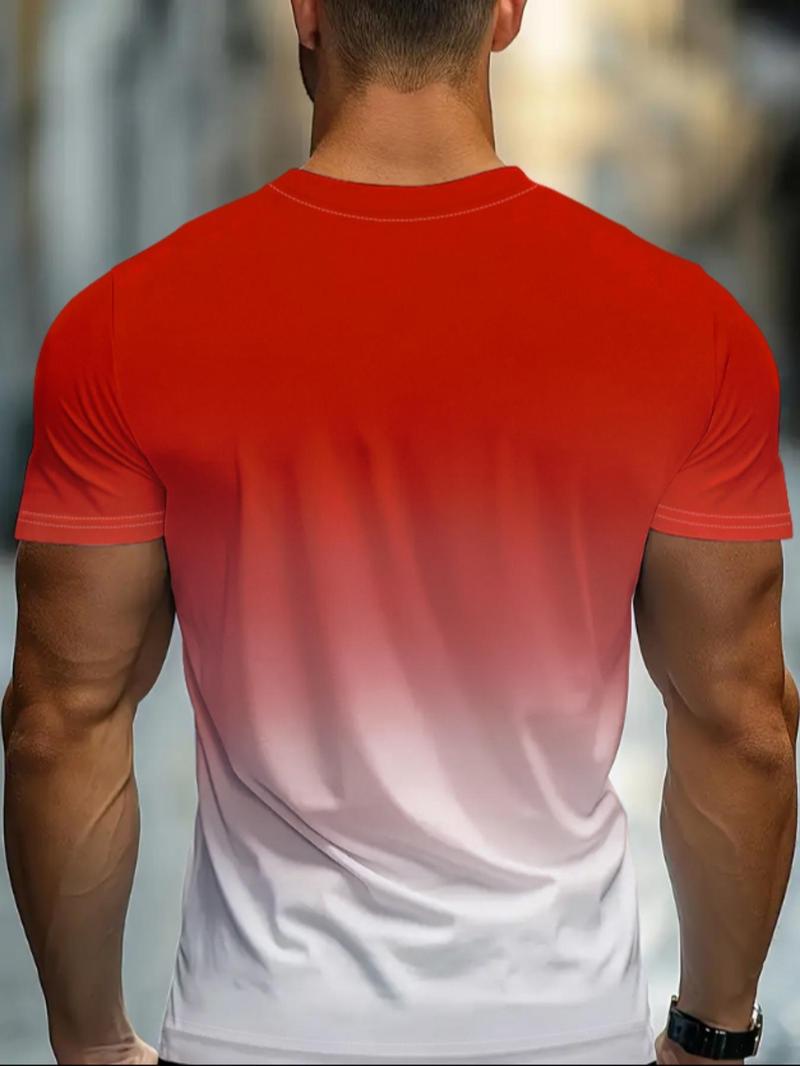 Product Introduction of Men's Ombre Print Short Sleeve Tee, Regular Fit Casual Fashion Round Neck T-shirt for Daily Wear, Men's Top for All Seasons 8