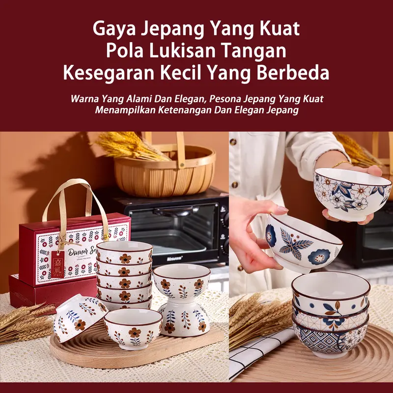 Seri Bunga Vintage Souvenir mangkuk set porselen biru dan putih bermutu tinggi mangkuk keramik kotak hadiah mangkuk Jepang kado pernikahan mangkok 5
