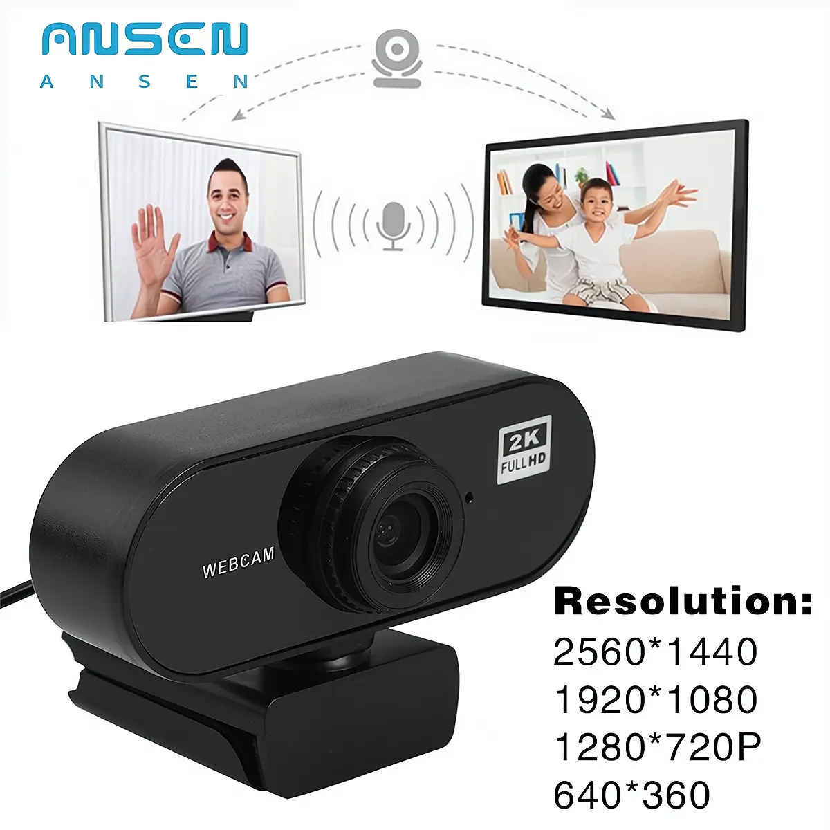 ANSEN 2K 1080p Online class HD webcam With Microphone Web Mini Camera USB Computer For PC Laptop