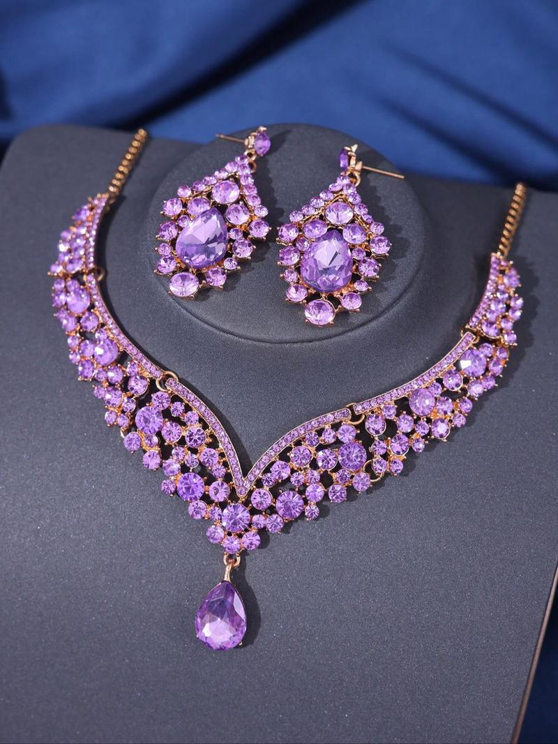 Product Introduction of 4pcs/set Rhinestone Decorated Crown & Necklace & Earrings, Elegant Wedding Bridal Jewelry Set, Bridal Party Favor for Women Girl Gift 4