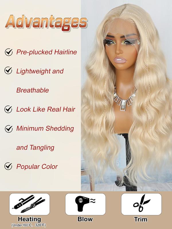 26 Inch Long Blonde Wavy Wigs for Women, Gorgeous Fluffy Wigs without Bangs, Synthetic Lace Front Wigs for Party, Daily Use 7