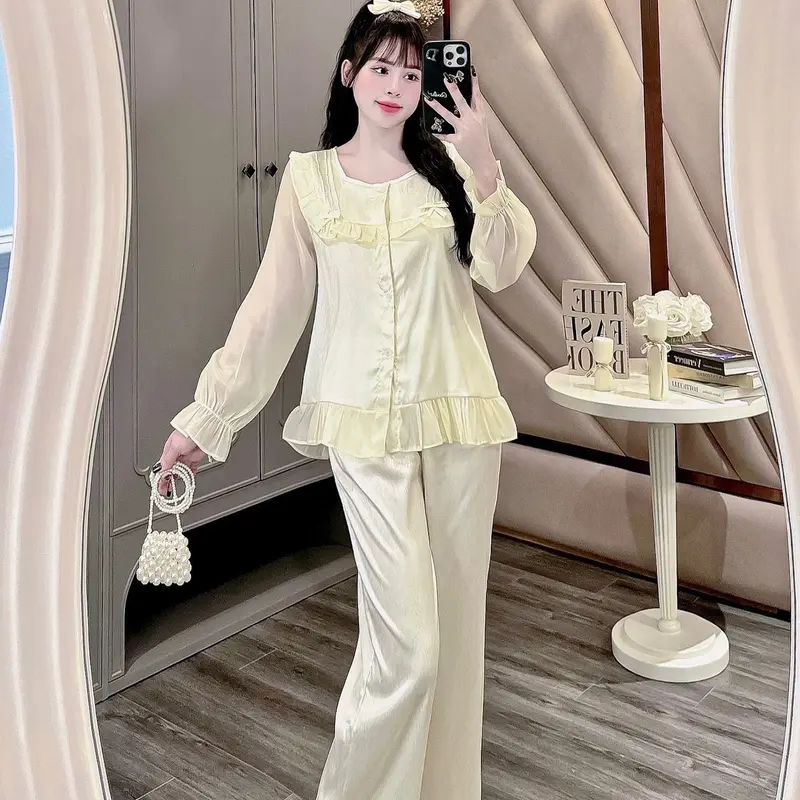 BỘ LỤA XƯỚC TAY DÀI REN NƠ Nữ 2