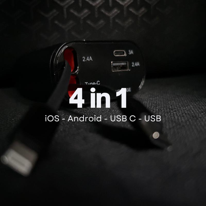Volza Retractable Charger (4in1) Kabel Fast Charging Cable Adaptor Aluminium Panjang iphone 4