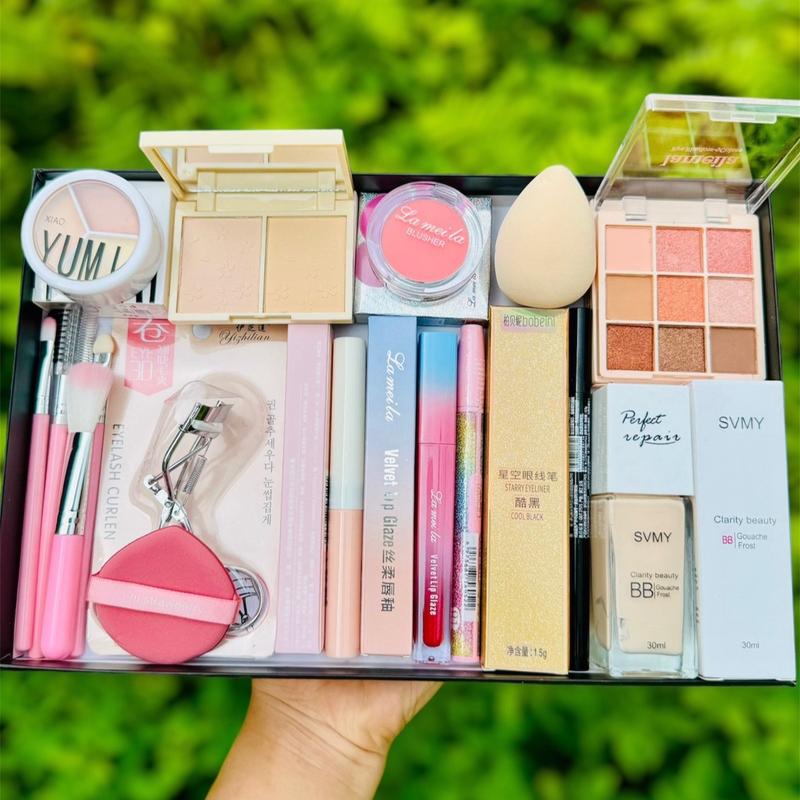 Combo Trang Điểm 13 Món T2 [ Tặng Kính Mắt] Bộ Trang Điểm Ở Nhà Tiện Lợi Cho Người Mới Học Kem Lót + Che Khuyết Điểm + Tạo Khối +Bảng Mắt +Kem Nền + Phấn Phủ Mỹ Phẩm