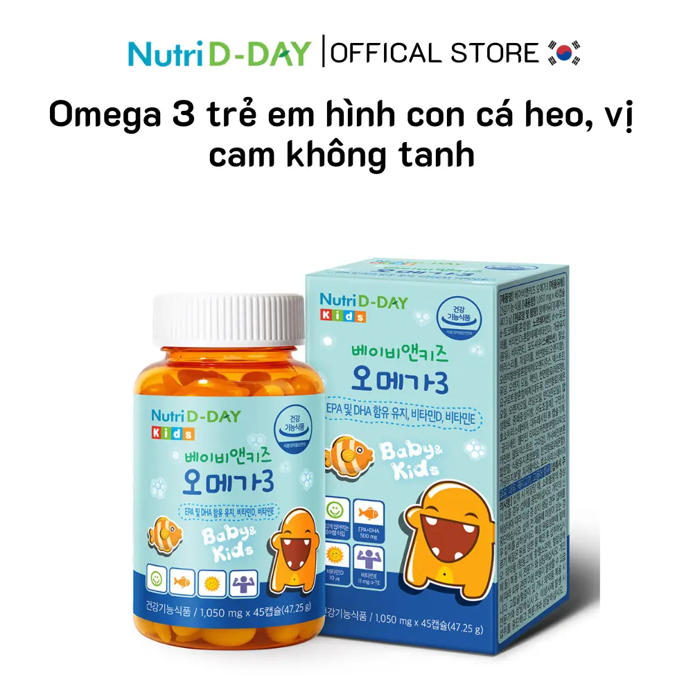 [Date 7/2025] Viên uống bổ sung Omega 3 DHA, EPA + Vitamin D3 & E cho bé - Hộp 1 lọ × 45 viên nang mềm dầucá