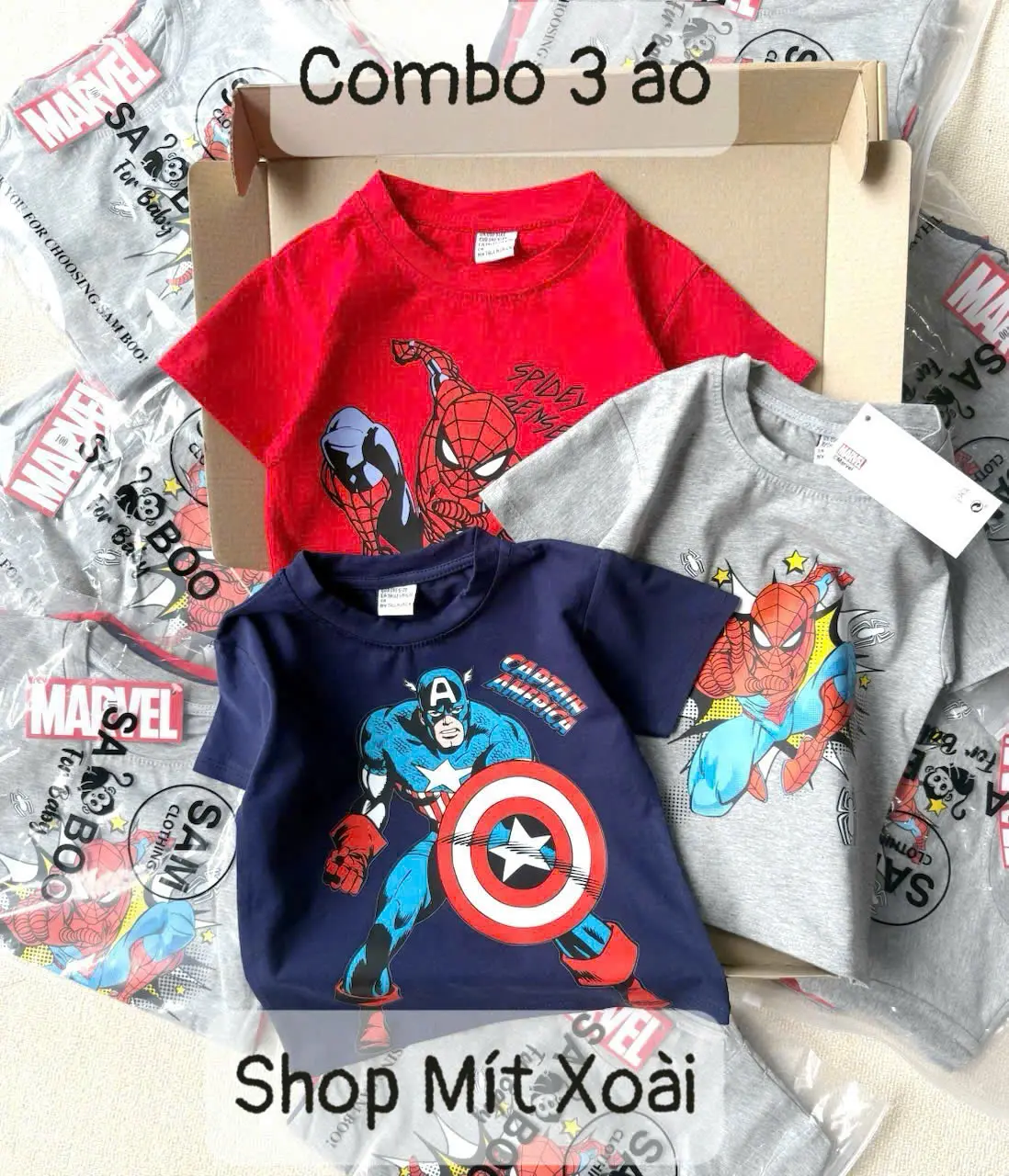 Combo 3 Áo Bé Trai Siêu Nhân VNXK Cao Cấp (7-26kg)