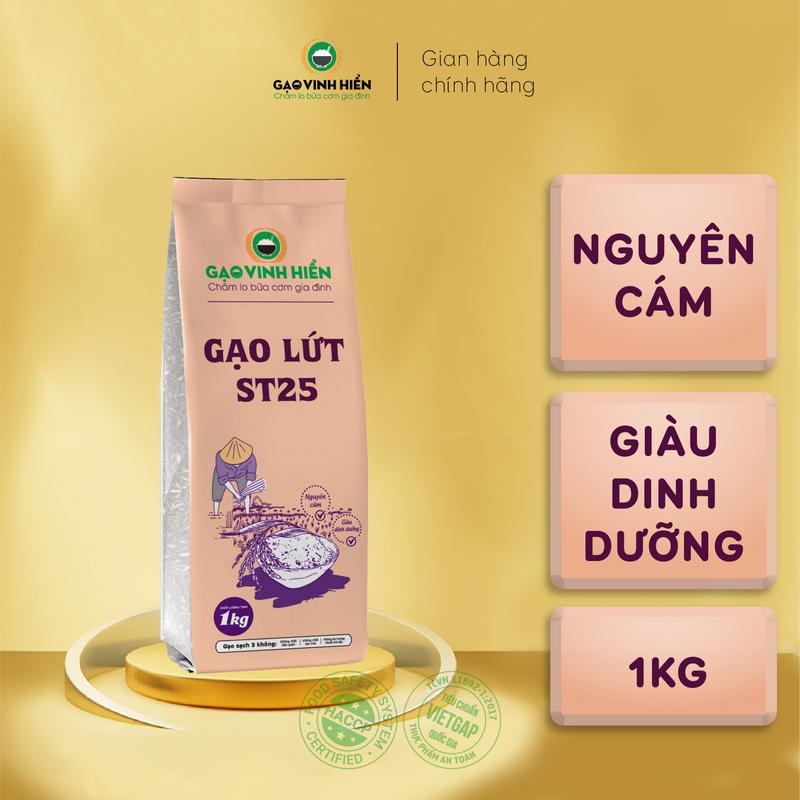 Gạo Lứt Thơm ST25 túi 1KG Vinh Hiển - Đạt chuẩn HACCP - Nguyên cám, Giàu dinh dưỡng