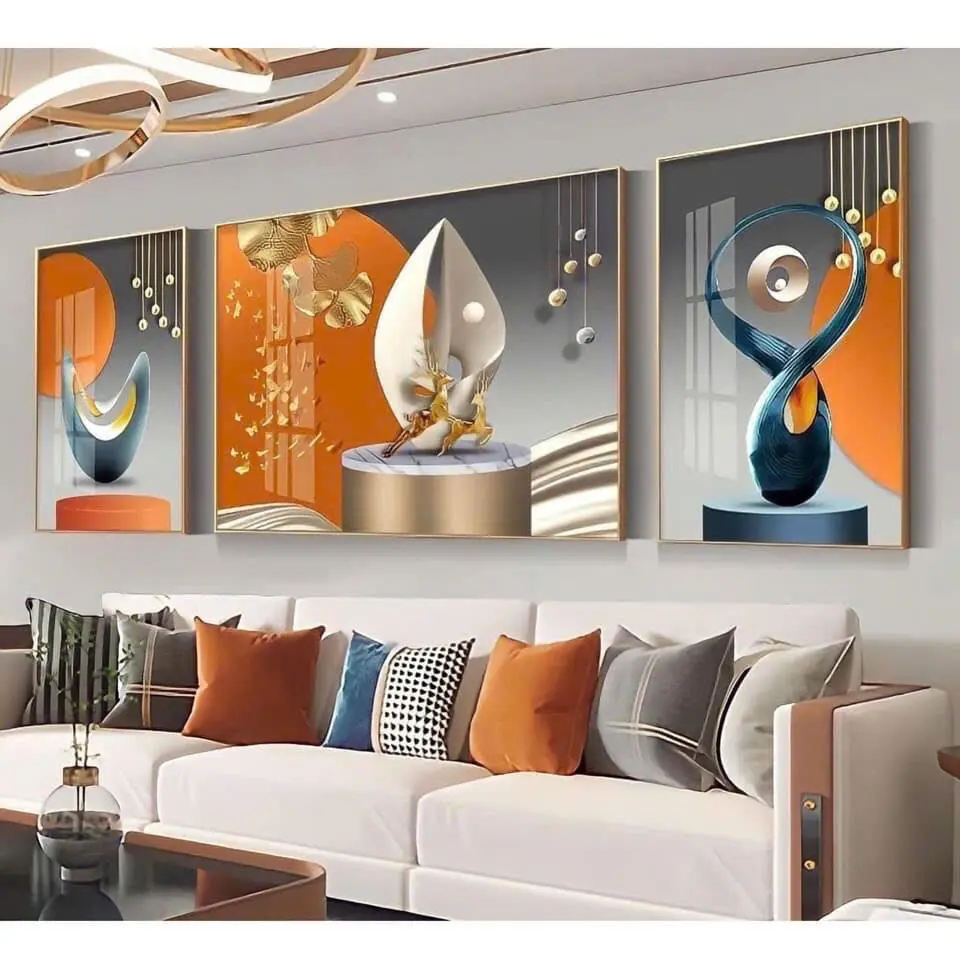 Tranh Tráng Gương Bộ 3 Hiện Đại In UV bề mặt Mica sáng bóng - Tranh Tráng Gương hiện đại Decor treo Tường, Treo Phòng Khách, trang trí nhà cửa