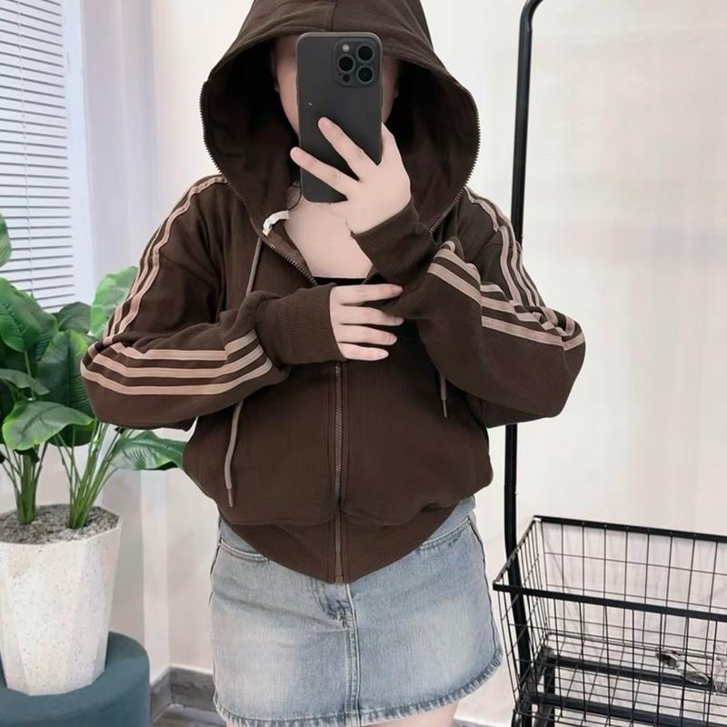 Size 45-85kg Áo khoác nữ áo khoác chống nắng viền 3 sọc 5 túi form vừa nón to chất gân dày mát Women Jacket Top