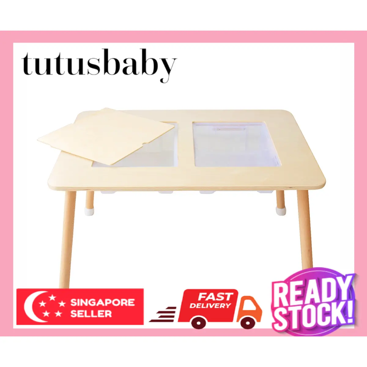 Tutusbaby Kids Study Table Solid Wood Kids Furniture / Sensory Play Children Activity Learning Table / Nordic Scandinavian Toddles Table / Kids Wooden Furniture