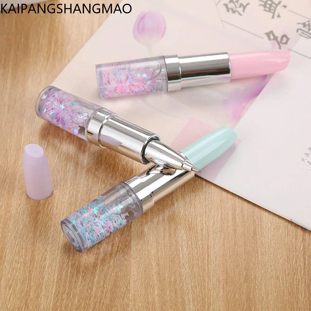 KAIPANGSHANGMAO Kawaii Writing Smoothly Quicksand Pen Black Ink Quick-Drying Lipstick Pen Sequins Personalized Signature Pen Office