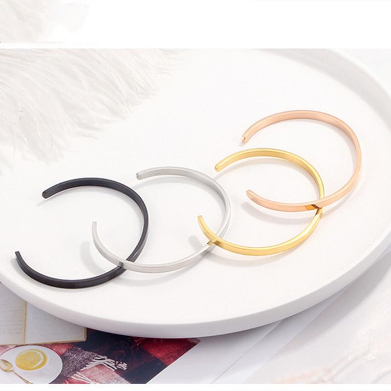 Vòng Tay Thép Không Gỉ, Thương Hiệu Thời Trang Mới, Loại C 4Mm, Phong Cách Đơn Giản, Vòng Tay Mở Nữ Bằng Thép Titan 1
