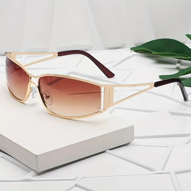 Metal Frame Glasses| Futuristic Y2K Cat-Eye Fashion Glasses for Women & Men - Stylish Hollow Frame, Small Rectangular Lenses, Perfect Activities, Party Wear, Glasses|Y2K Fashion|Lightweight Design, Accessories mother's d 1