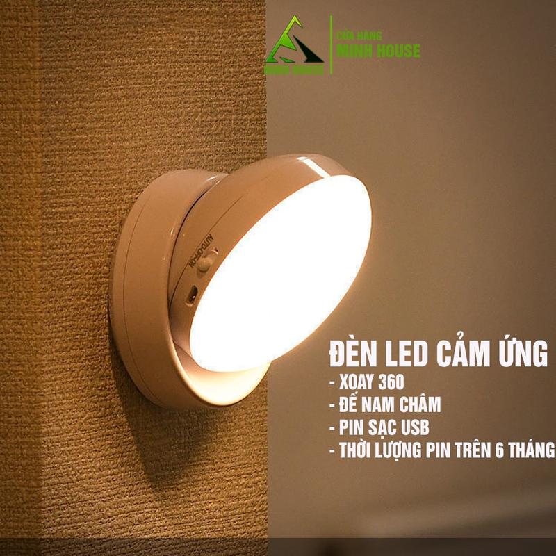 Đèn LED cảm ứng, cảm biến thông minh, Pin sạc, nam châm gắn tường xoay 360 Minh House
