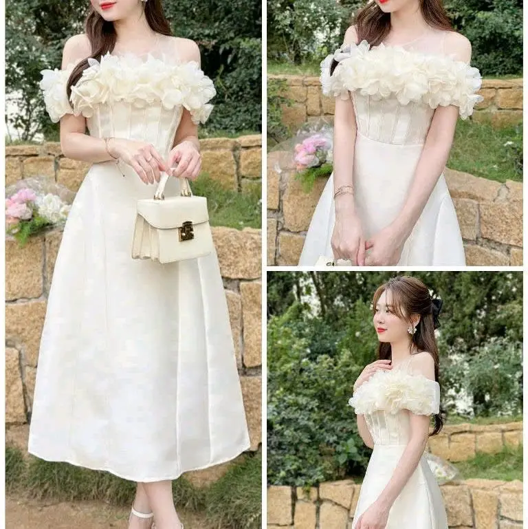 RC404 ẢNH THẬT-Váy Đi Tiệc, Váy Tiểu Thư Đính Kết Hoa Dáng Xoè Bồng Sang Chảnh- Chính Hãng
