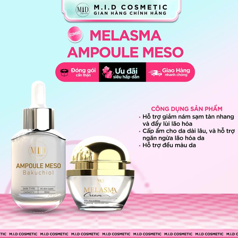 N5_[ COMBO NÁM ĐÊM MELASMA ] Kem Dưỡng Da Face Melasma 25G + Serum Ampoule Meso 30ml - Hỗ Trợ Giảm Thâm Sạm , Hỗ Trợ Dưỡng Trắng , Làm Đep Da , skincare