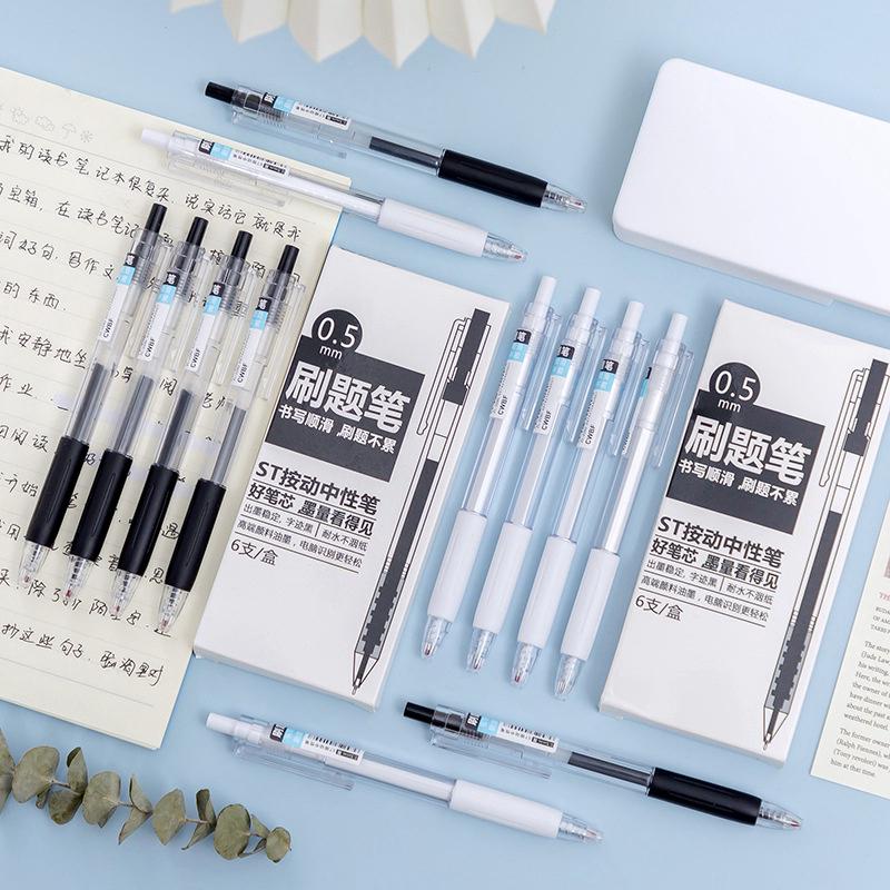 Bộ 6 Bút gel Muji bút gel đen xanh đỏ viết đều mực set 6 bút Muji bút bi bấm mực gel 0.5mm