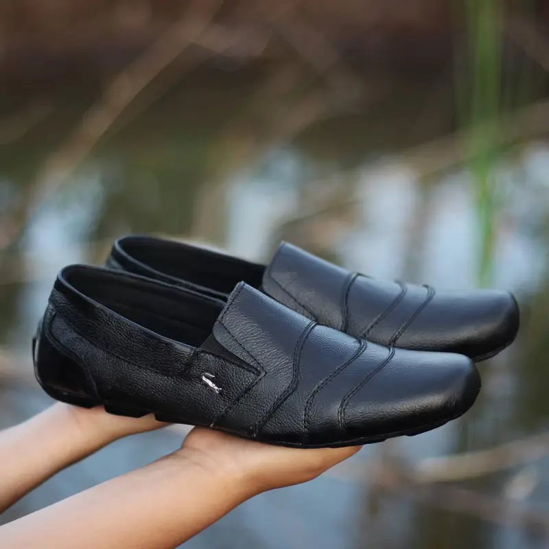 Sepatu Slip On Crocodile Kulitr Asli Pria Trendy Terbaru Termurah Kasual Black Coklat Hitam Flat Shoes 2