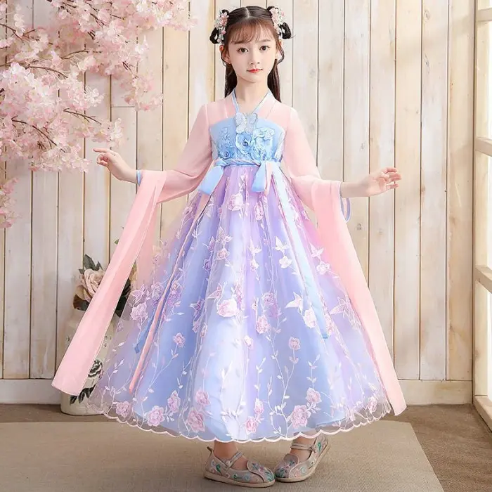 Dress anak cewek Cheongsam AN WEI HANBOK DRESS import baju imlek - 130(8Y)
