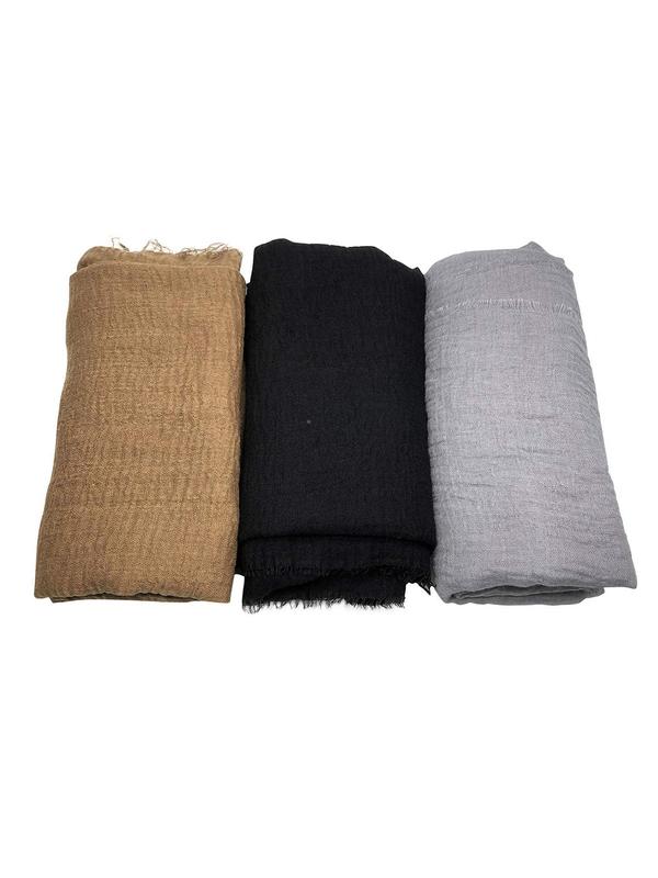 Women's Elegant Plain Color Crinkle Scarf (3pcs/set), Casual Soft Comfortable Shawl, Fashionable Wrap Headscarf for All Seasons, Women Accessories for Daily Wear 4