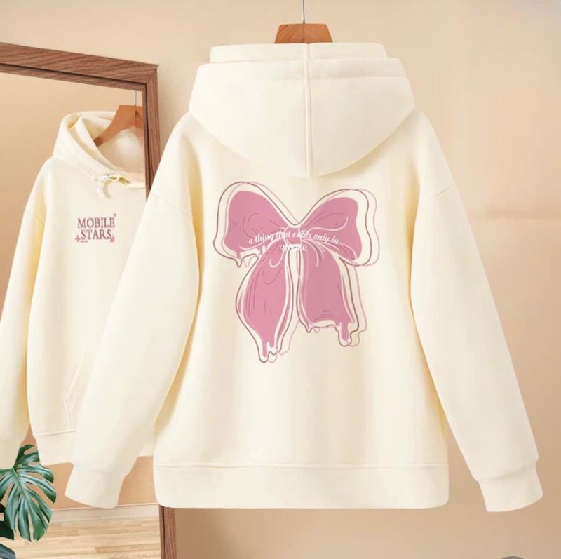 Áo Khoác Hoodie Nữ zip In Nơ Hồng To Kiểu Nổi Nón 2 Lớp Dày Đẹp Hot Trend Top Jacket Women