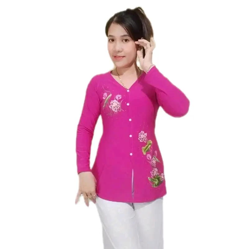 áo bà ba thêu hoa sen Top Thun Top Thun Nữ Women 0