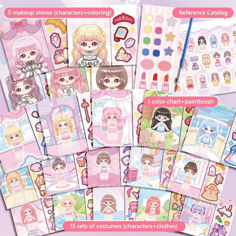 Creative Multicolor Dress Up Scene Stickers Stress Relief Papper Clothes Coloring Book Makeup Decals Clothes Coloring Makeup Dressing Stickers for Kids Adult 6