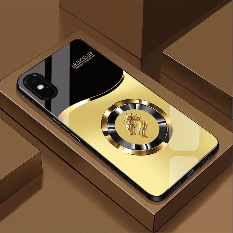  Ốp Lưng cho IPHONE X XS XS MAX Mặt kính cường lực cao cấp Họa tiết RỒNG VÀNG 