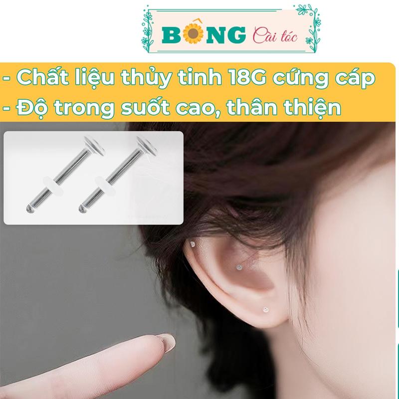 Set 2 chiếc bông tai thủy tinh trong suốt giữ lỗ kèm hộp, không gây kích ứng BT180 - khuyên tai thủy tinh BÔNG Cài Tóc