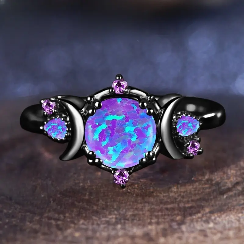 Special Lavender Imitation Opal Ring Star Moon Ring Black Ring Wedding Promise Ring Birthstone Ring Gift for Her engaged  ring mara  paris anxiety  rings brilliant  earth state maximalist  jewellery gold  nose  men amber  heart promise elongated  cushion 0