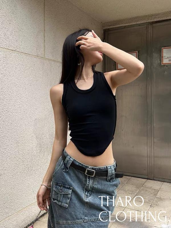 Áo Croptop Ba Lỗ Vạt Bầu, Viền Ngược - Tharo Clothing [AO00141]