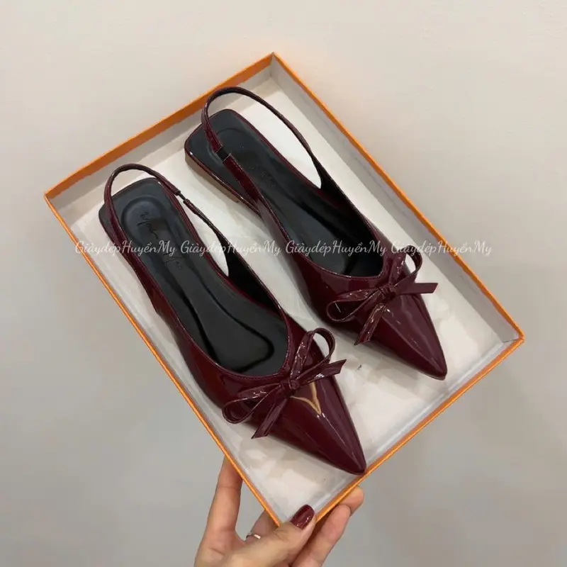 Sục bệt nữ mũi nhọn đính nơ da bóng kính hàng cao cấp full hộp ( PH09 ) DéP Shoes GiàY 2