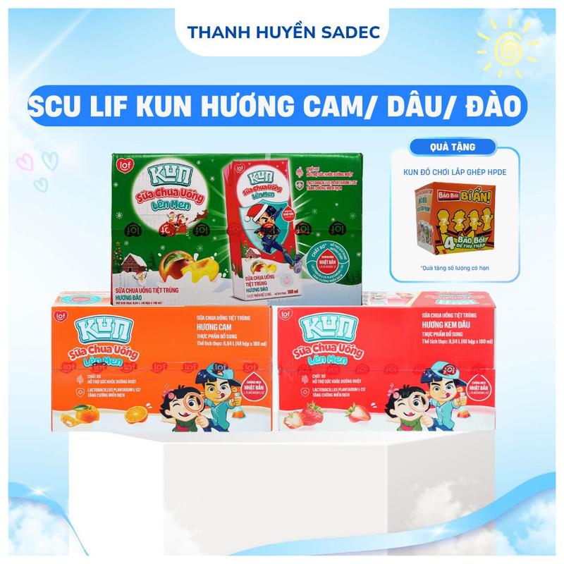 Thùng Sữa Chua Uống KUN Tăng Cường Chiều Cao Hương Cam, Đào, Dâu Với Dung Tích 110ml x 48 Hộp Và 180ml x 48 Hộp