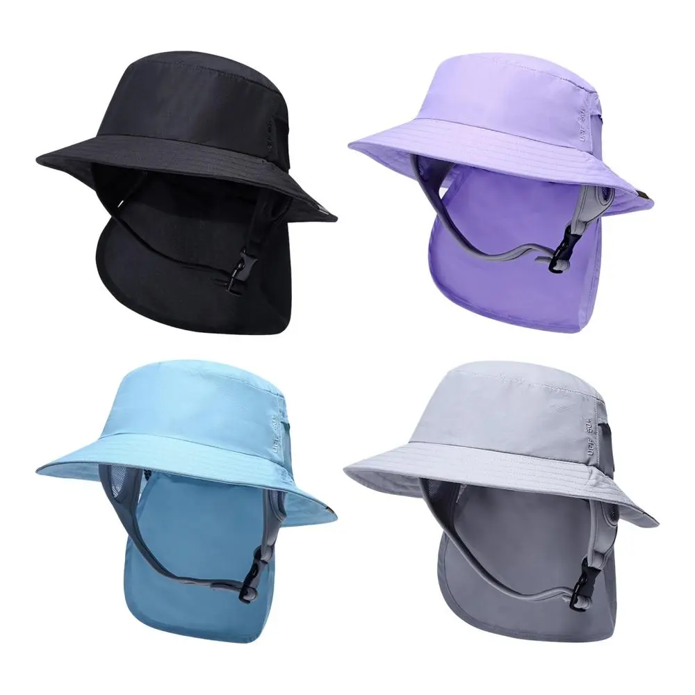Portable Surf Bucket Hat with Chin Straps Fisherman Neck Cover Sun Protection Hat for Outdoor, Travel, Tourism, Water Sports, Adults
