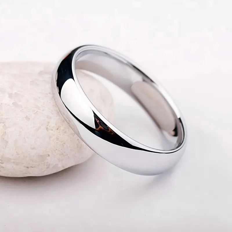 1pc Round Stainless Steel Ring Wedding Bands Lover's Faux Jewelry Gift For Couple