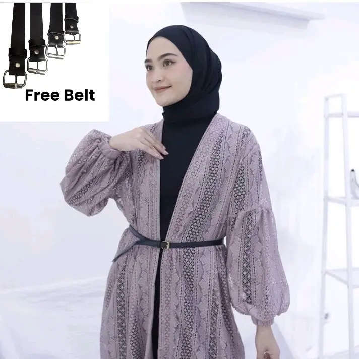 CARDIGAN BRUKAT BONUS SABUK Kardigan Panjang Wanita Muslim Outer Balon kondangan brokat Korean 1