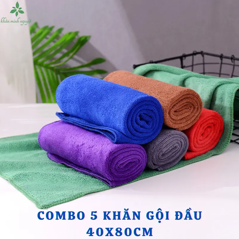 Combo 5 khăn gội đầu KT 40x80cm: khăn gội đầu, quấn đầu, lau tóc,khăn tắm nhỏ.... siêu mềm mịn, siêu thấm hút, không đổ lông Nhà Tắm 0