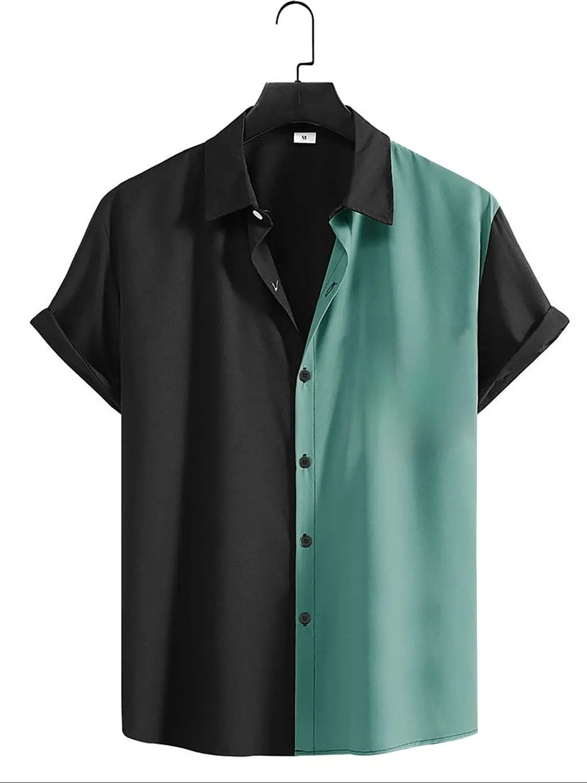 KIYOWO-Kemeja Fashion TWO TONE Atasan Kemeja Kasual  Cowok Lengan Pendek Baju Fit Motif Toyobo